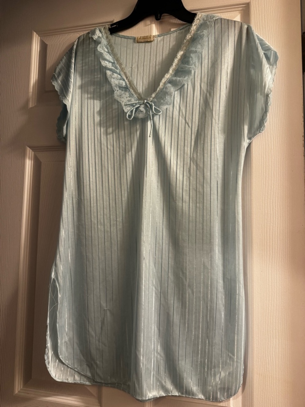 Light Blue V-Neck Lace Trim Women's Top
